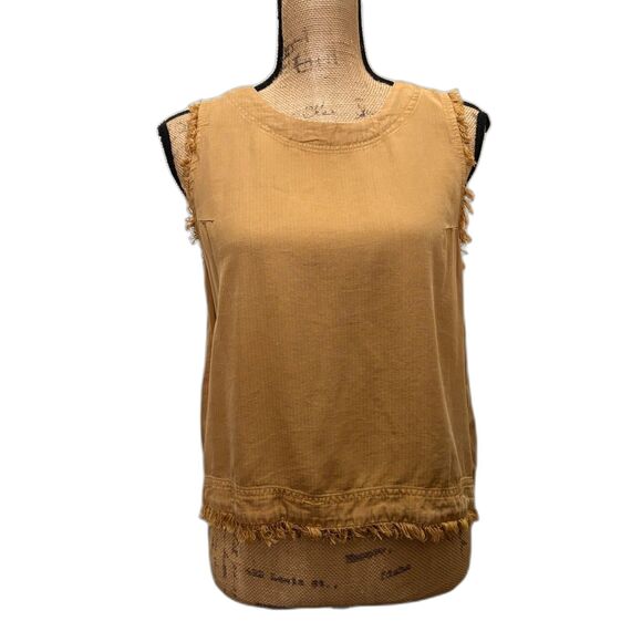 Altar'd State Button Back Tank Top Frayed Fringe Trim Mustard Yellow Size Medium - Picture 1 of 4